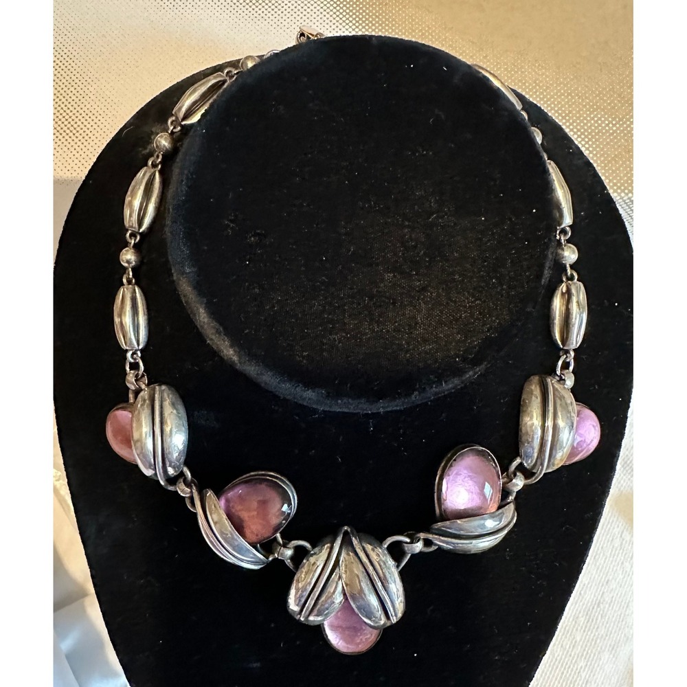 Vintage Napier Silver & Purple Jelly Belly Necklace Choker